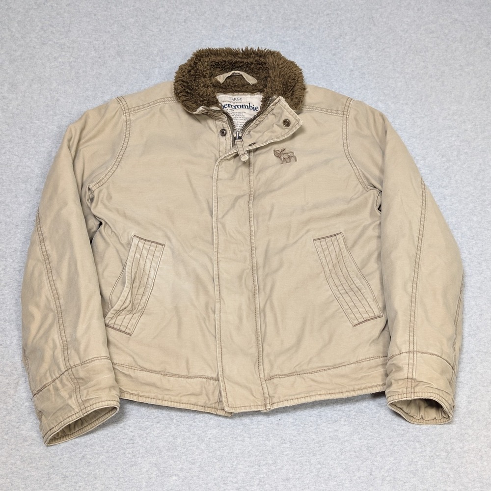 Y2K Abercrombie Adirondack Canvas Jacket Youth Size Large Faux Fur-Lined
